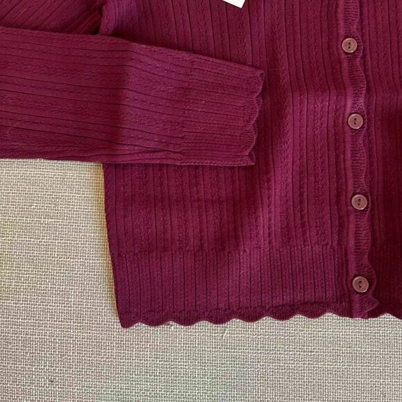 NWT LoveShackFancy Martti Stretch Pointelle Cardigan Small Top Spiced Berry Wine - Picture 8 of 10